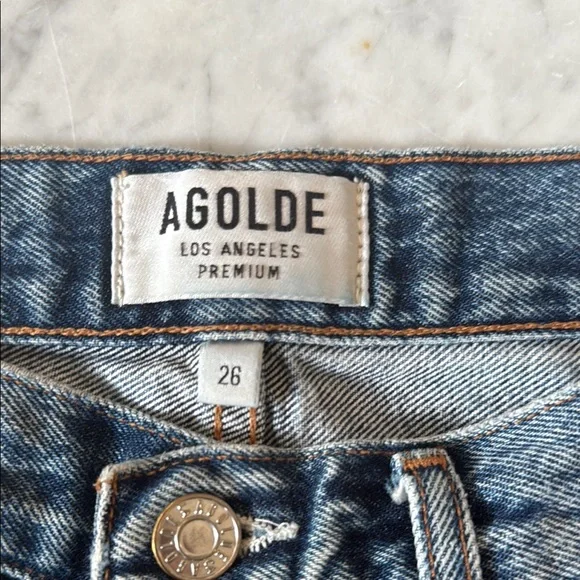 Agolde Blue High-Waisted Jean Shorts with Frayed Hem - Picture 3 of 4